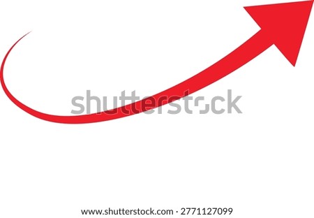 Red curved arrow pointing upwards and to the right symbolizing growth and progress increase positive direction movement abstract illustration momentum business