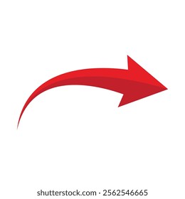 Red curved arrow vector on white