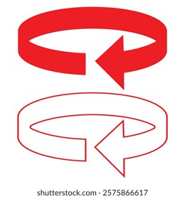Red Curved arrows vector. 360 degrees arrow, Rotate around set icon. 360 degree icon set in flat style.  Rotate cycle, circular moving symbol. vector illustration. 