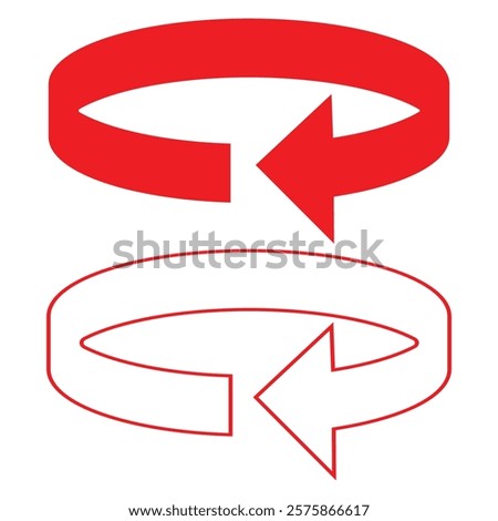 Red Curved arrows vector. 360 degrees arrow, Rotate around set icon. 360 degree icon set in flat style.  Rotate cycle, circular moving symbol. vector illustration. 