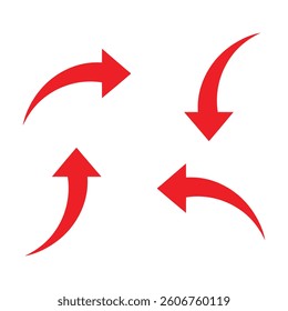 Red Curved Arrows Vector Set, Directional Icons


