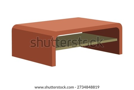 Red curved bench with olive green lower shelf 3 D render