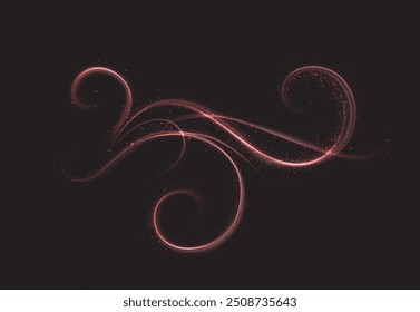 Red curved light line, rope, tape. Smooth festive red line png with light effects. Light red Twirl png. Curve light effect of red line. 