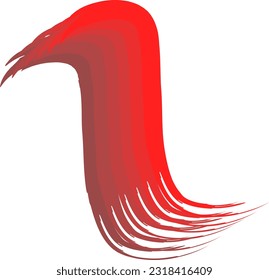 A red curved line drawn with a brush on a white background. Different shades of red on a white canvas. A curved line drawn with a brush on a white background. Vector illustration. EPS 10