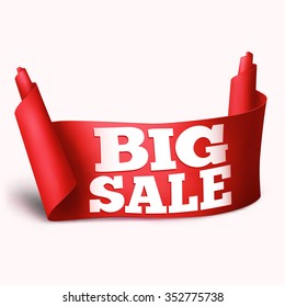  Red curved paper banner. Big sale concept. Vector illustration