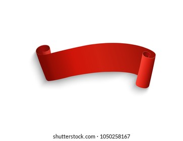 red curved paper blank banners isolated on transparent background. Vector illustration