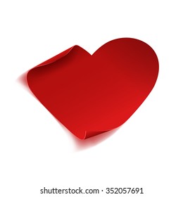 Red curved paper heart for Valentine's Day. Vector illustration. Curved paper in the form of heart. 