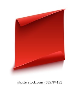 Red, curved, paper scroll. Vector illustration.