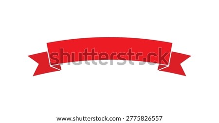 Red Curved Ribbon Banner Vector, Blank Arch Scroll Template for Titles and Promotional Labels