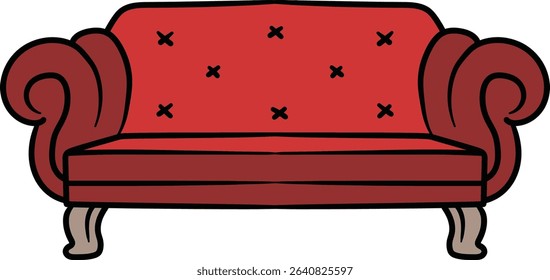 Red cushioned sofa with armrests illustration