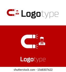 Red Customer attracting icon isolated on white background. Customer retention, support and service. Customer man attracting with magnet. Logo design template element. Vector Illustration
