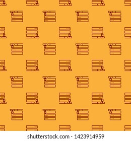 Red Customer care server icon isolated seamless pattern on brown background. Tech support concept with male operator. Call center sign. Vector Illustration