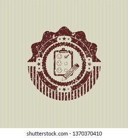 Red customer feedback icon inside distressed with rubber seal texture