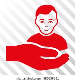 Red Customer Support Hand toolbar pictogram. Vector pictograph style is a flat symbol on diagonally hatched transparent background.