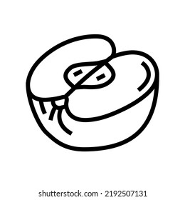 vector de icono de línea de manzana de corte rojo. signo de manzana de corte rojo. símbolo de contorno aislado ilustración negra