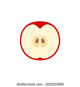 Logo de color sencillo de manzana roja cortada. Ilustración plana del vector aislada en fondo blanco