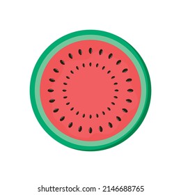 Red cut fruit watermelon top view. Flat vector design illustration