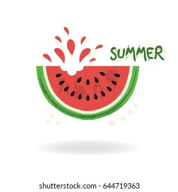 Red cut juicy summer watermelon icon with bite on white background