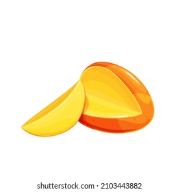 Red cut mango and ripe mango pieces. Tropical fruit vector illustration.