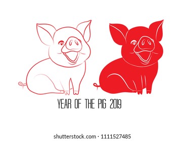 Red cut paper pig zodiac isolate on white background. Year of the pig