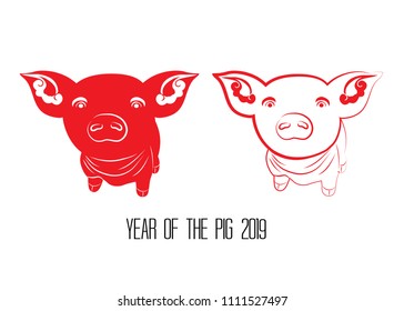 Red cut paper pig zodiac isolate on white background. Year of the pig
