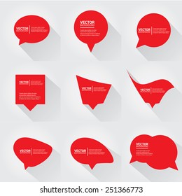 red cut paper speech bubbles on white. speech bubbles set. vector illustration