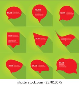 red cut paper speech bubbles on green. speech bubbles set. vector illustration