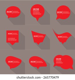 red cut paper speech bubbles on grey. speech bubbles set. vector illustration