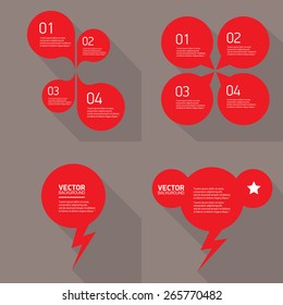 red cut paper speech bubbles on grey. speech bubbles set. vector illustration