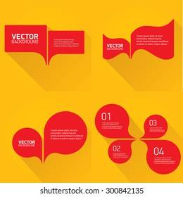 red cut paper speech bubbles on orange. speech bubbles set. vector illustration
