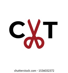 red cut scissor logo template in white background