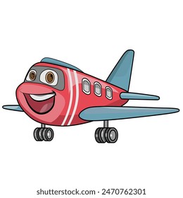 Red cute airplane mascot drawing vector