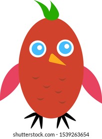 red cute bird with orange beak and round blue eyes animal and nature concept object on a white background