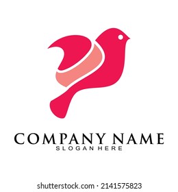 Red cute bird vector logo