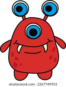 Red Cute Cartoon Monster. Vector Illustration of a Funny Monster on a White Background