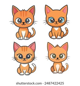 Red cute cat in different poses. Vector cartoon flat illustration. Funny playful kitty isolated on white background