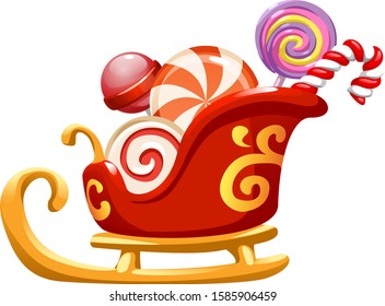 red cute Christmas sled with sweets