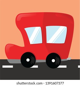 red cute chubby car riding on the street