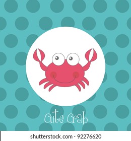 red cute crab over circles aquamarine vector illustration