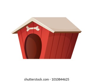 Red Cute Dog House. Cartoon Style Illustration.