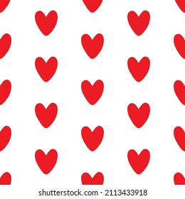 Red cute doodle hearts seamless pattern on white background. Fashion love graphics design. Valentine day print concept. Vector illustration for fabric, cover, package, wrapping paper, textile.