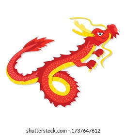 Red cute dragon, fairytale amphibians vector character Illustration of a character, fantasy animal, legend, reptile, simple design.