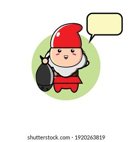 Red cute dwarf illustration design carrying fish