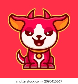 red cute evil dog character vector