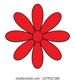 flor roja linda soltera aislada en fondo blanco, pétalos floridos para arte clip, flor de ilustración para niños, flor simple para decoración de cartas gráfico. archivo vectorial.