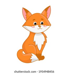 red cute fox cub with beautiful eyes on a white background. vector image of wild animals