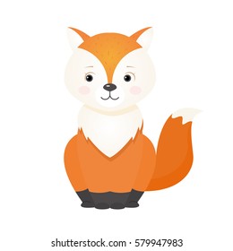 Red cute fox, illustration for children. Design element for baby shower card, scrapbooking, invitation, children's goods and childish accessories. Isolated on white background. Vector illustration.