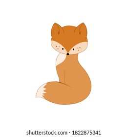 Red cute Fox isolated on a white background. Vector cartoon character for children's books, cards with animals and alphabet, greeting cards. Illustration on the theme of nature and animals.