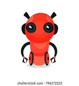 Red cute, friendly robot on wheels, artificial intelligence cartoon vector Illustration