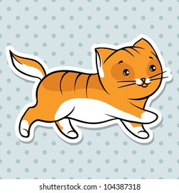 Red cute funny cat run. Vector illustration.